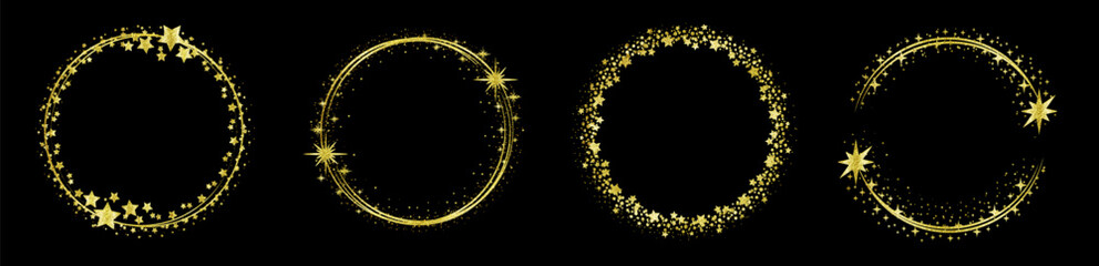 Wall Mural - vector gold sparkles. gold glitter circle. frame with glitter for logo, icon, vip card, gift