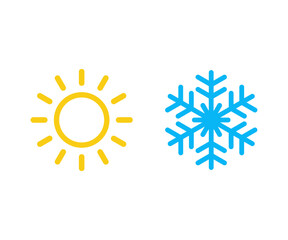 Wall Mural - Hot sun and cold snowflake icon. Summer and winter symbol. Sun and snowflake vector icons