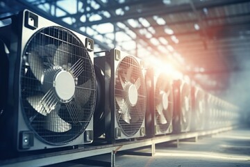 Wall Mural - Fans Sitting on Metal Rack