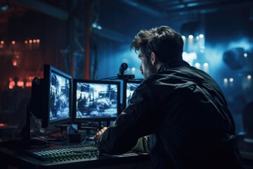 Poster - Man Sitting in Front of Two Computer Monitors