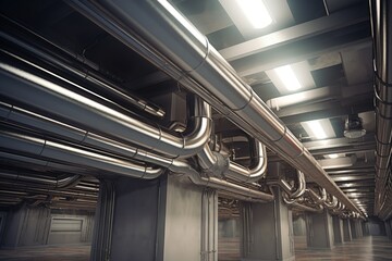 Poster - Pipe-filled Room with Windows
