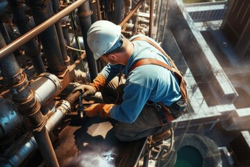 Poster - Man Working on Pipe with Hard Hat