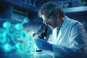 Poster - Lab Coat Scientist Examining Microscope