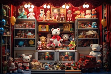 Wall Mural - display case with stuffed animals