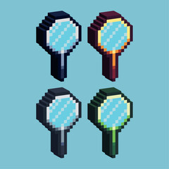 Poster - Isometric Pixel art 3d of magnifying glass for items asset. magnifying glass on pixelated style.8bits perfect for game asset or design asset element for your game design asset.