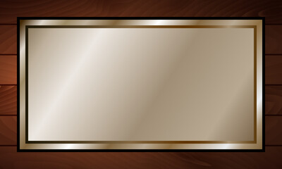 gold blank board. metal plate on a wooden frame. metallic background.