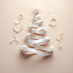 Aufkleber - White ribbon Christmas tree on biege baclground.
