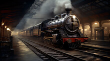 From The Nostalgic Railway Station, A Steam-powered Locomotive Begins Its Trip..