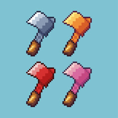 Fototapete - Pixel art sets of axe lumberjack tool with variation color item asset. Simple bits of axe pixelated style. 8bits perfect for game asset or design asset element for your game design asset.