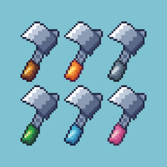 Fototapete - Pixel art sets of axe lumberjack tool with variation color item asset. Simple bits of axe pixelated style. 8bits perfect for game asset or design asset element for your game design asset.
