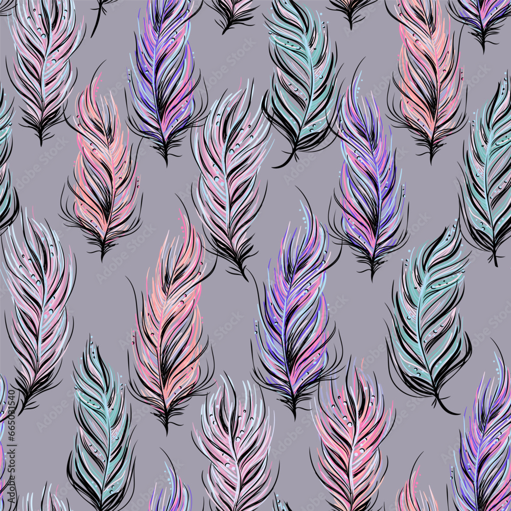 Seamless vector repeat pattern with feathers. For invitations, wedding ...