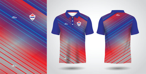 red and blue polo sport shirt sublimation jersey design template
