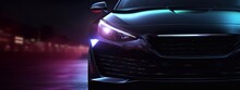 A picture of 3D rendering of a brand less generic concept car in the dark new model car on workshop or showroom Generative AI