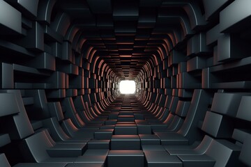 Wall Mural - Abstract geometric tunnel with a dark background, rendered in 3D. Generative AI