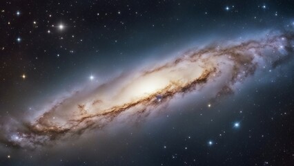  A cosmic view of the starfield and galaxy in outer space. The image shows the contrast between the spiral galaxy and the vastness of space