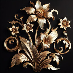 Wall Mural - Abstract gold background, fantastic golden metal floral patterns wallpaper.