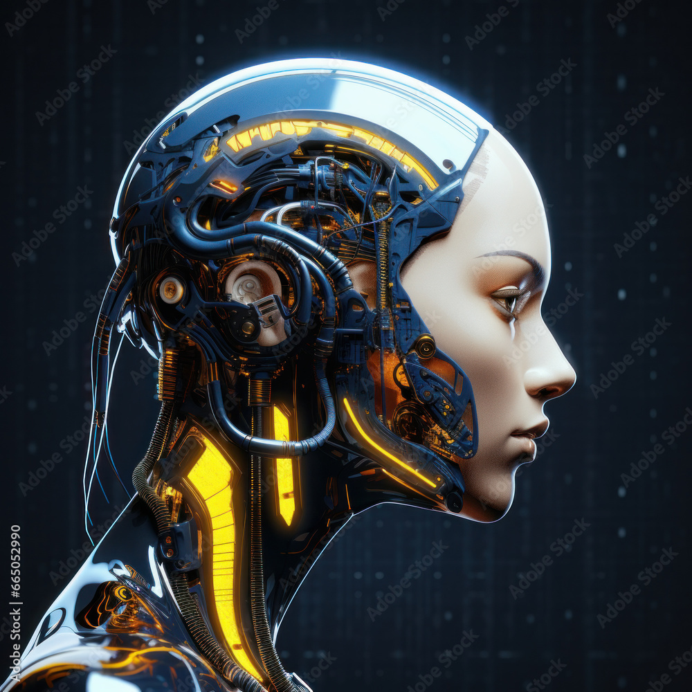 Female robot face, Artificial intelligence concept. Generative AI Stock ...