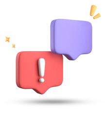 Fototapete - 3d rendering of speech bubble, 3D pastel chat with exclamation mark icon set.