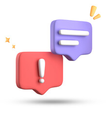 Fototapete - 3d rendering of speech bubble, 3D pastel chat with exclamation mark icon set.