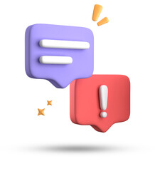 Fototapete - 3d rendering of speech bubble, 3D pastel chat with exclamation mark icon set.