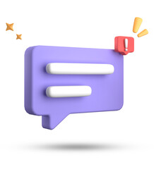 Fototapete - 3d rendering of speech bubble, 3D pastel chat with exclamation mark icon set.