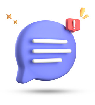 3d rendering of speech bubble, 3D pastel chat with exclamation mark icon set.