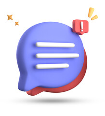 Fototapete - 3d rendering of speech bubble, 3D pastel chat with exclamation mark icon set.