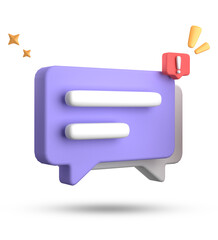 Fototapete - 3d rendering of speech bubble, 3D pastel chat with exclamation mark icon set.