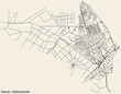 Detailed hand-drawn navigational urban street roads map of the Dutch city of DIEREN, NETHERLANDS with solid road lines and name tag on vintage background