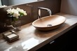 A modern and stylish wooden bowl sink on a sleek countertop