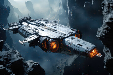 Poster - Futuristic Spaceship Exploring a Distant Alien Planet extreme closeup. Generative AI