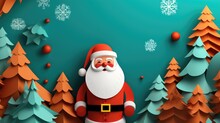 Paper Art Style Santa Claus Decoration Christmas Background.