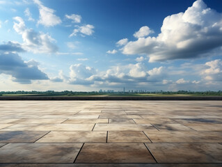 Poster - An empty parking lot with the city skyline in the background