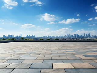 Wall Mural - An empty parking lot with the city skyline in the background