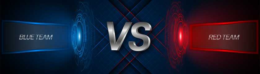 Poster - Versus between red and blue on dark background. Background concept for gaming and other competitions with empty space for design. Letter VS for a two-team match.	