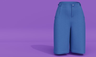 Poster - Women's denim blue shorts on lilac background. 3d rendering