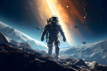 Wall Mural - a amazed astronaut on the surface of the moon. beautyful of deep space. space and universe explorati