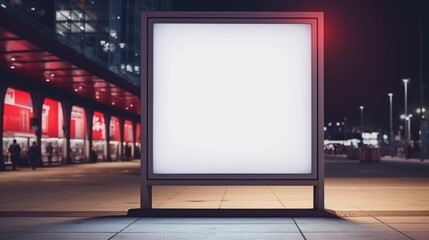 Wall Mural - Commercial, marketing and advertising concept at train station in the city, big mockup of blank showcase billboard or advertising light box for your text message or media content