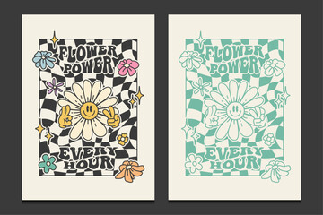 Wall Mural - flower power posters, groovy hippie t-shirt design template, vector illustration