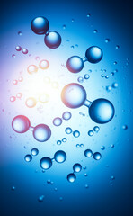 Wall Mural - Models of hydrogen molecules floating against blue background - H2 scientific element - 3D illustration