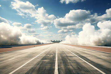 Wall Mural - An empty parking lot surrounded by clouds