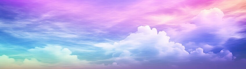 Wall Mural - Rainbow sky with fluffy clouds. Multicolored toned sky.