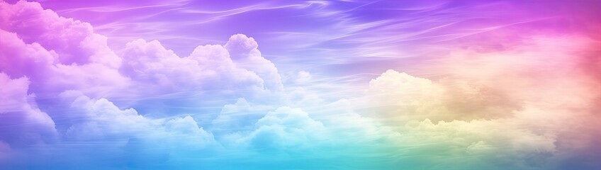 Wall Mural - Rainbow sky with fluffy clouds. Multicolored toned sky.