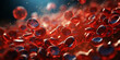 Blood and red blood cells, 3d rendering. Blood Clot or thrombus blocking the red blood cells stream within an artery. Illustration AI Generative