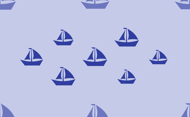 Poster - Seamless pattern of large isolated blue sailing boat symbols. The pattern is divided by a line of elements of lighter tones. Vector illustration on light blue background