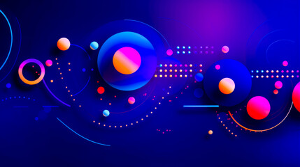 Wall Mural - Purple and blue abstract background with circles and dots on dark blue background.