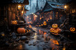 halloween background with pumpkin and skull