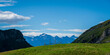Panoramic view from Fronalpstock of the Swiss mountains on Lake Lucerne.