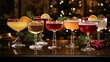 A montage of classic Christmas cocktails, including peppermint martinis, cranberry mimosas, and hot buttered rum, served in elegant glassware.