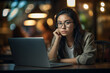 Pretty asian girl using laptop, online study